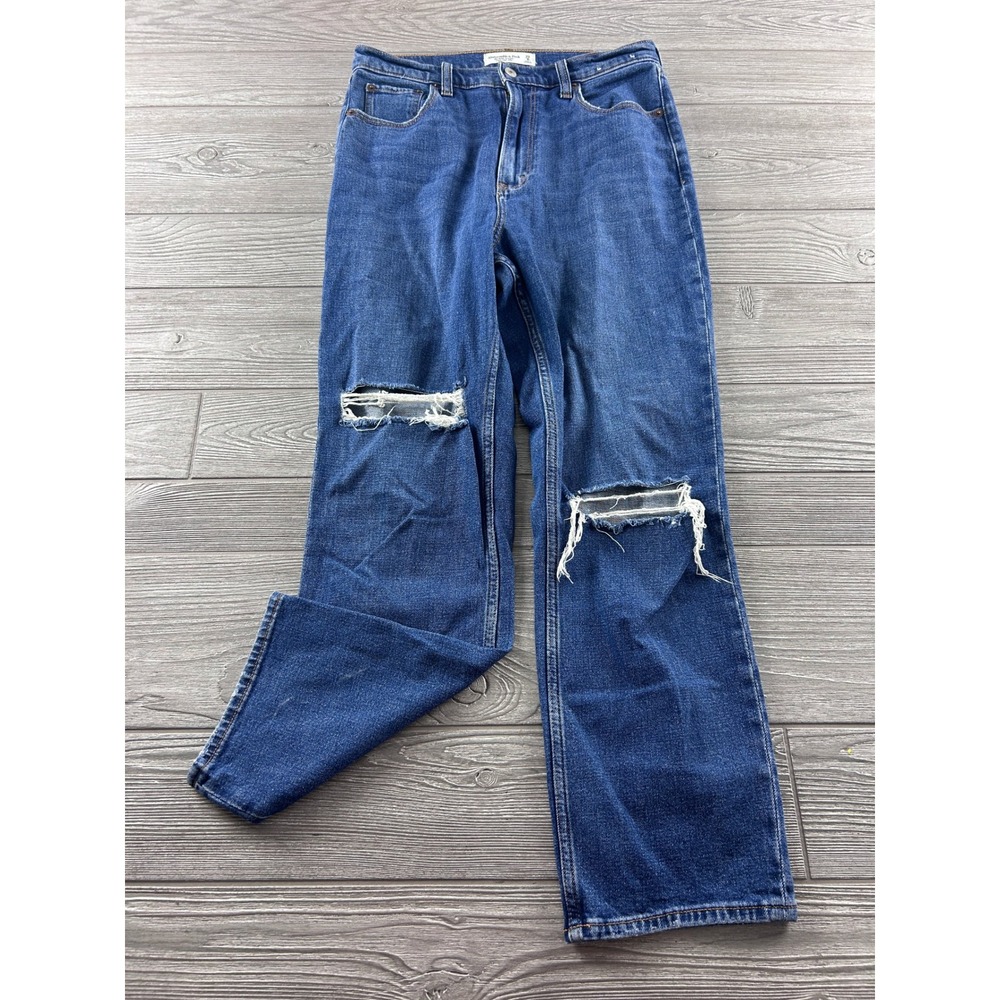 Abercrombie & Fitch Ultra High Rise Ankle Straight Distressed Jeans 29 8R Blue